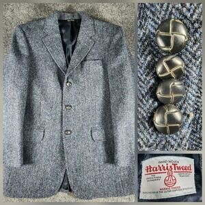 Harris Tweed Jos A Bank Men's 38R Blue  Herringbone Tweed Blazer Sport Coat